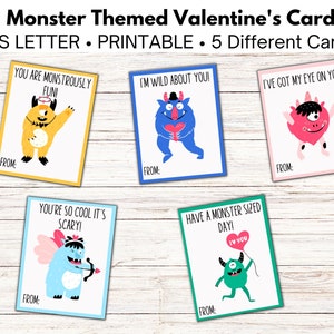 Classroom Valentine, Monster Valentine&#39;s Day Card, Printable Valentine, School Valentine, kids valentines cards, classroom valentines