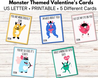 Classroom Valentine, Monster Valentine's Day Card, Printable Valentine, School Valentine, kids valentines cards, classroom valentines
