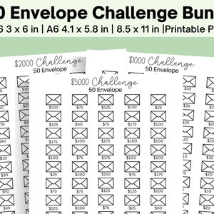 50 envelope challenge bundle printable, 5000 savings challenge, 1000 savings challenge, saving tracker, saving money