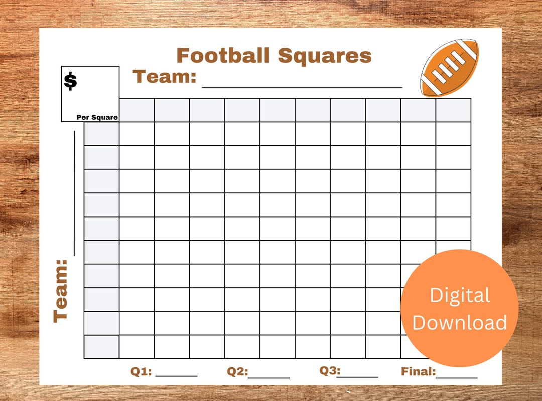 Printable Football Squares for Football Season Football Squares Game