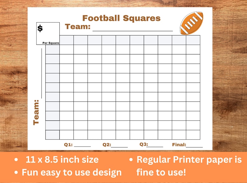 Printable Football Squares for Football Season Football Squares Game ...