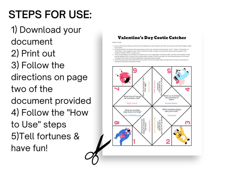 Printable Fortune Teller, Party Games for Kids, Valentine Party Game