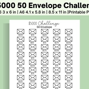 5000 Savings Challenge | 50 Envelope 5k Savings Challenge | Savings Challenge for Cash Stuffing