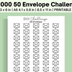 1000 Savings Challenge for 50 Envelope Savings Challenge | Mini Savings Challenge trackers | 1k Savings Challenge