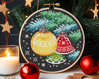 Weihnachtsglocken Kreuzstich Stickmuster, Weihnachtsbaum Kreuzstich, Weihnachtsschmuck Kreuzstich, Winter Kreuzstich, Digital PDF