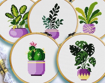 Home plants cross stitch, Potted flowers cross stitch, Cross stitch pattern flowers, Flower bouquet cross stitch, Digital download PDF