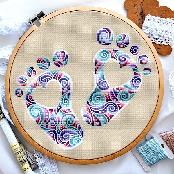 Cross Stitch Baby Footprint Pattern Etsy