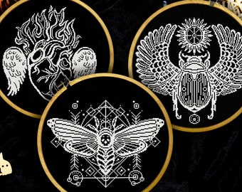 Skarabäus Kreuzstich, Gothic Kreuzstich, Totenkopf Kreuzstich Muster, Gothic blutende Herzen Kreuzstich, Digital download PDF