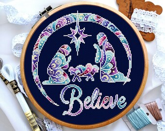 Krippe Kreuzstich, Mandala Kreuzstich, Jesuskind Kreuzstich, Weihnachten Kreuzstich, Geometrische Kreuzstich, Digital PDF