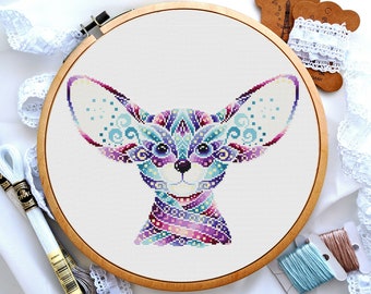Fuchs Fennek Kreuzstich, Mandala Kreuzstich, Tiere Kreuzstich, Anfänger Kreuzstich, Digital download PDF
