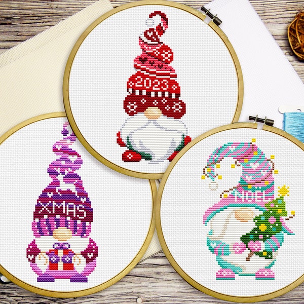 Gnome cross stitch, Christmas gnome, Christmas cross stitch pattern pdf, Gnome ornament, Funny cross stitch pattern, Simple cross stitch