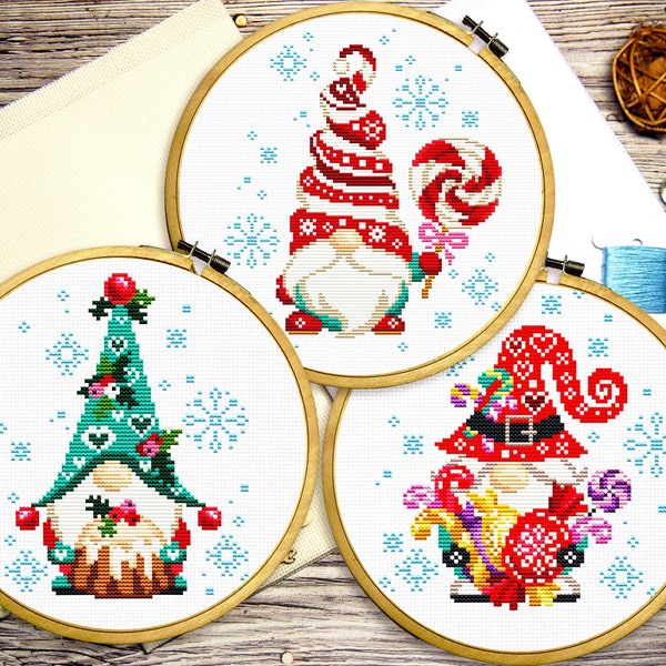 Gnome cross stitch, Christmas gnome, Christmas cross stitch pattern pdf, Gnome ornament, Funny cross stitch pattern, Simple cross stitch