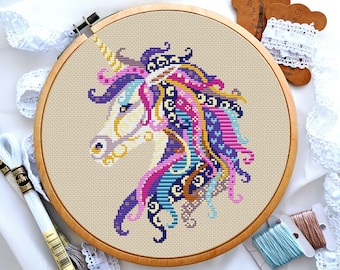 Einhorn Kreuzstich, Mandala Kreuzstichvorlage, Tiere Kreuzstich, Einhorn Kreuzstich, Digital download PDF