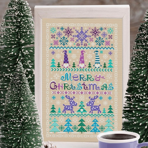 Merry christmas cross stitch sampler