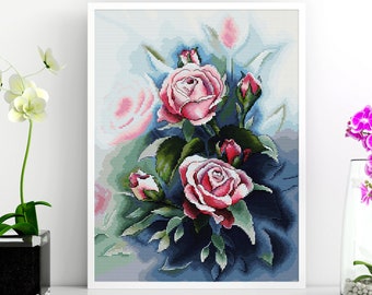 Kreuzstich Kreuzstich, Rosen Kreuzstich, Kreuzstich Stickmuster, Blumen Kreuzstich Stickmuster, Digital PDF