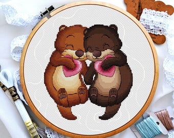 Otter cross stitch, Animals cross stitch, Heart cross stitch, Love cross stitch, Cross stitch baby, Funny  cross stitch, Digital PDF
