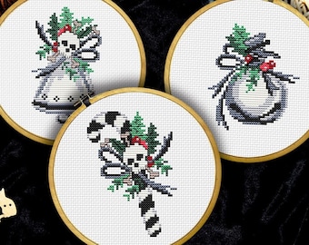 Gotische Kreuzstichvorlage, Weihnachtsglocken Kreuzstich, Pestdoktor Kreuzstich, Totenkopf Kreuzstich, kleiner Kreuzstich, Digitales PDF