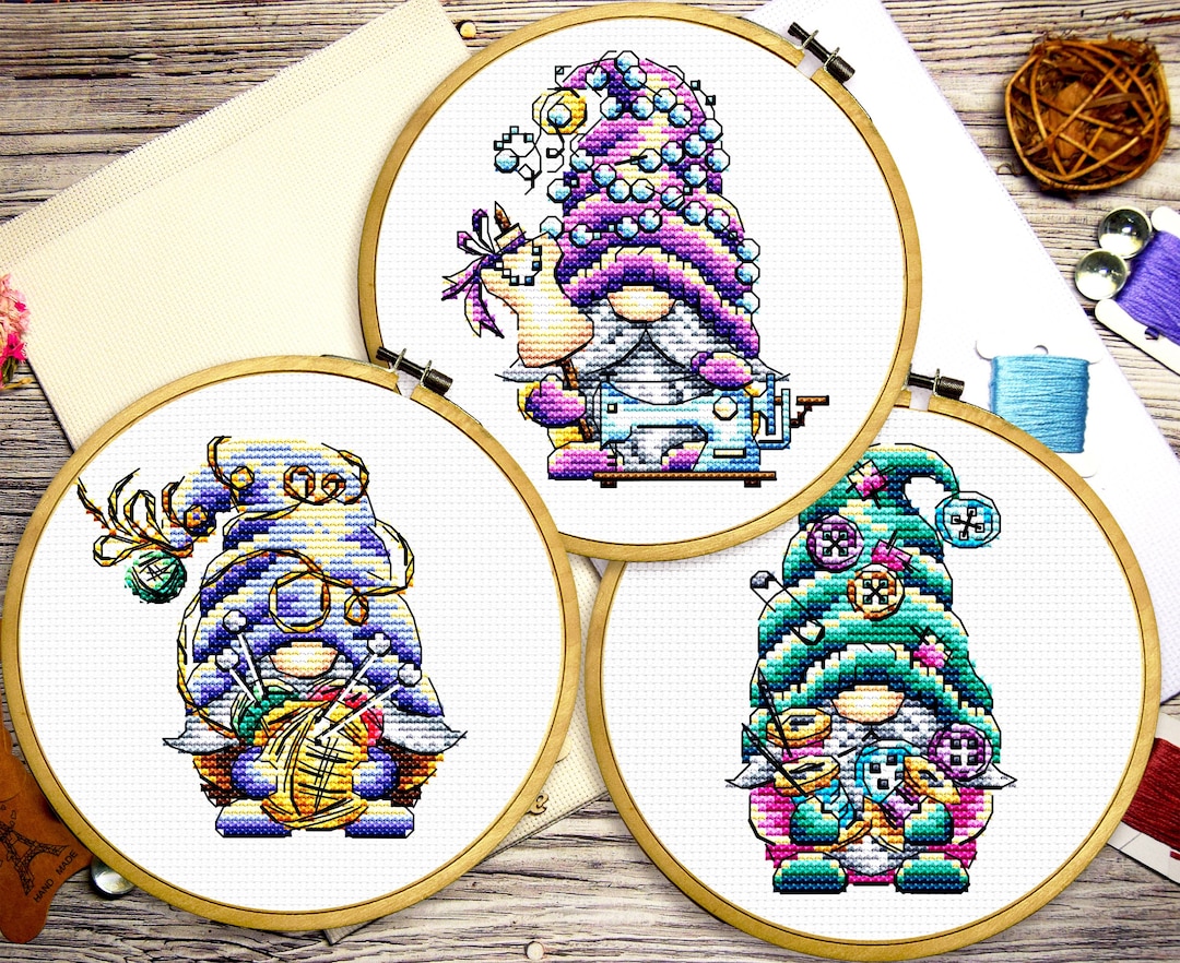 Craft Gnome Cross Stitch Pattern PDF – 3 Sewing & Tailor Gnomes ...