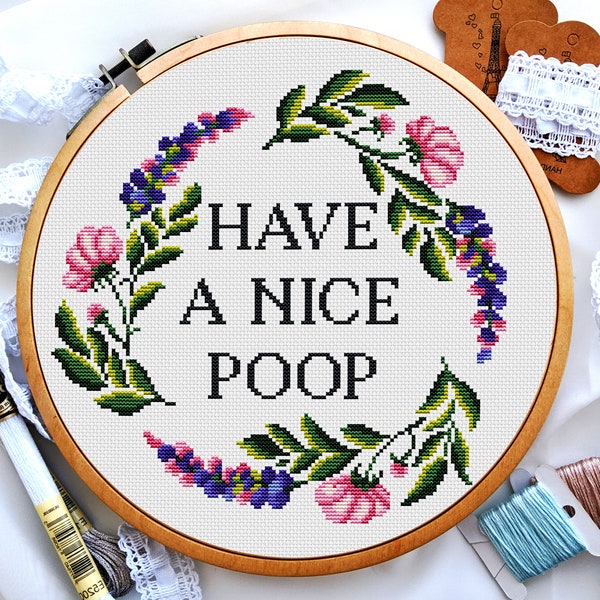 Quote cross stitch pattern, Have a nice poop cross stitch, Cross stitch humor, Sarcastic cross stitch, Funny cross stitch, Digital PDF