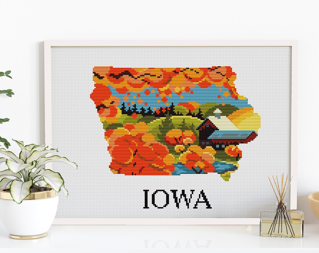 Silhouette Iowa Cross Stitch Pattern, US States Cross Stitch, Farm ...
