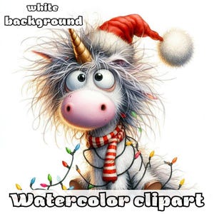 Christmas Unicorn Clipart Set, Cute Watercolor Unicorns for DIY Cards, Invitations, Stickers, Home Decor, Printable Holiday Clipart