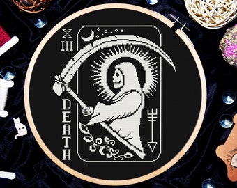 Gothic Kreuzstich, Death Tarot Kreuzstichmuster, Skelett Kreuzstich, Anfänger Kreuzstichmuster, Digital download PDF