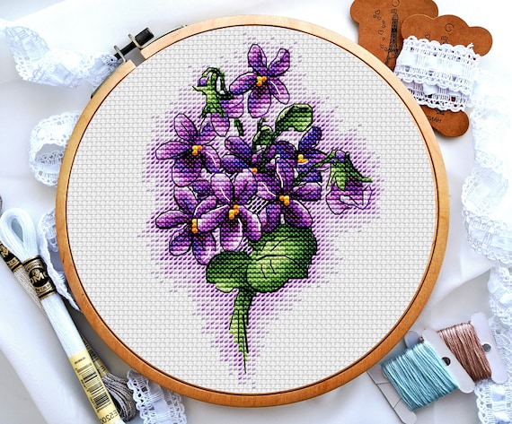 Violets Bouquet Cross Stitch, Violets Cross Stitch, Flowers Cross