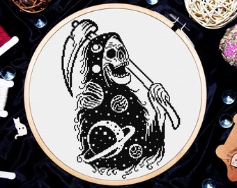 Gothic cross stitch, Grim reaper cross stitch pattern, Death cross stitch, Galaxy cross stitch, Beginner cross stitch, Digital download PDF