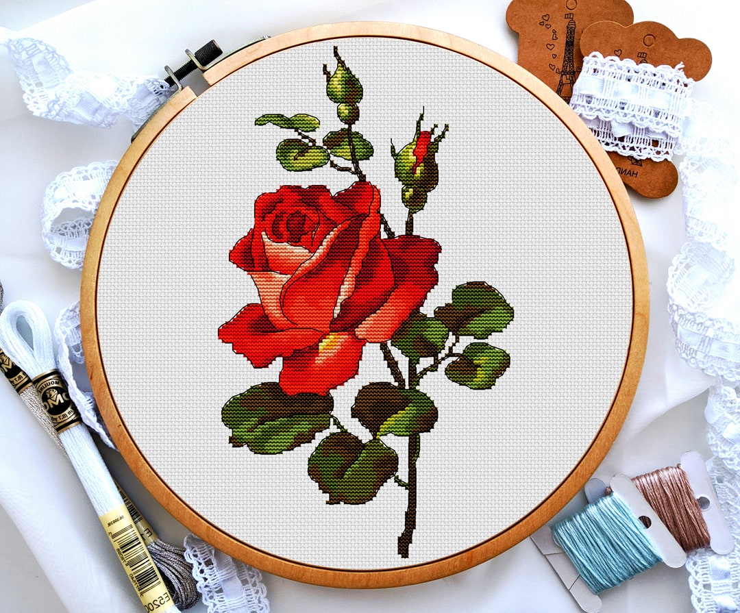 Red Roses Cross Stitch, Cross Stitch Flowers, Flower Bouquet Cross ...