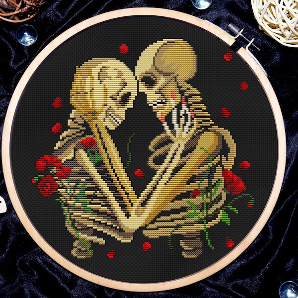 Gothic cross stitch, Skeleton lovers cross stitch pattern, Goth wedding cross stitch, Digital download PDF