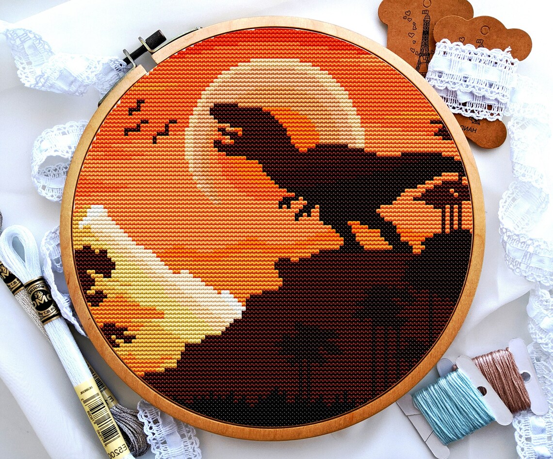 Tyrannosaurus Rex Cross Stitch Dinosaur Cross Stitch Etsy