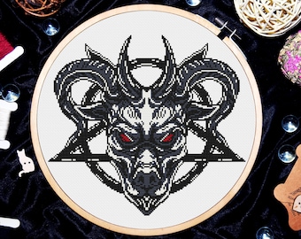 Gothic cross stitch, Satan cross stitch, Baphomet cross stitch, Pentacle cross stitch pattern, Beginner cross stitching, Digital PDF