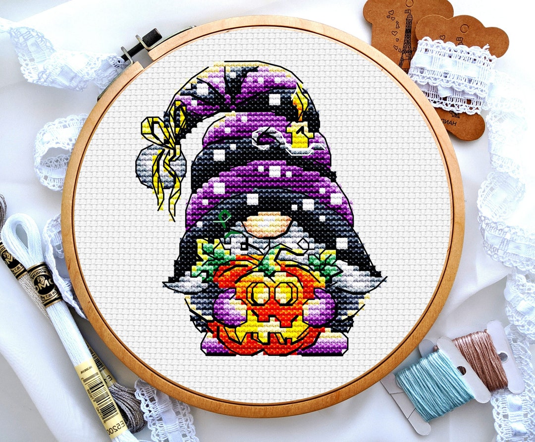 Halloween Gnome Cross Stitch Pattern PDF With Pumpkin Spooky Embroidery ...