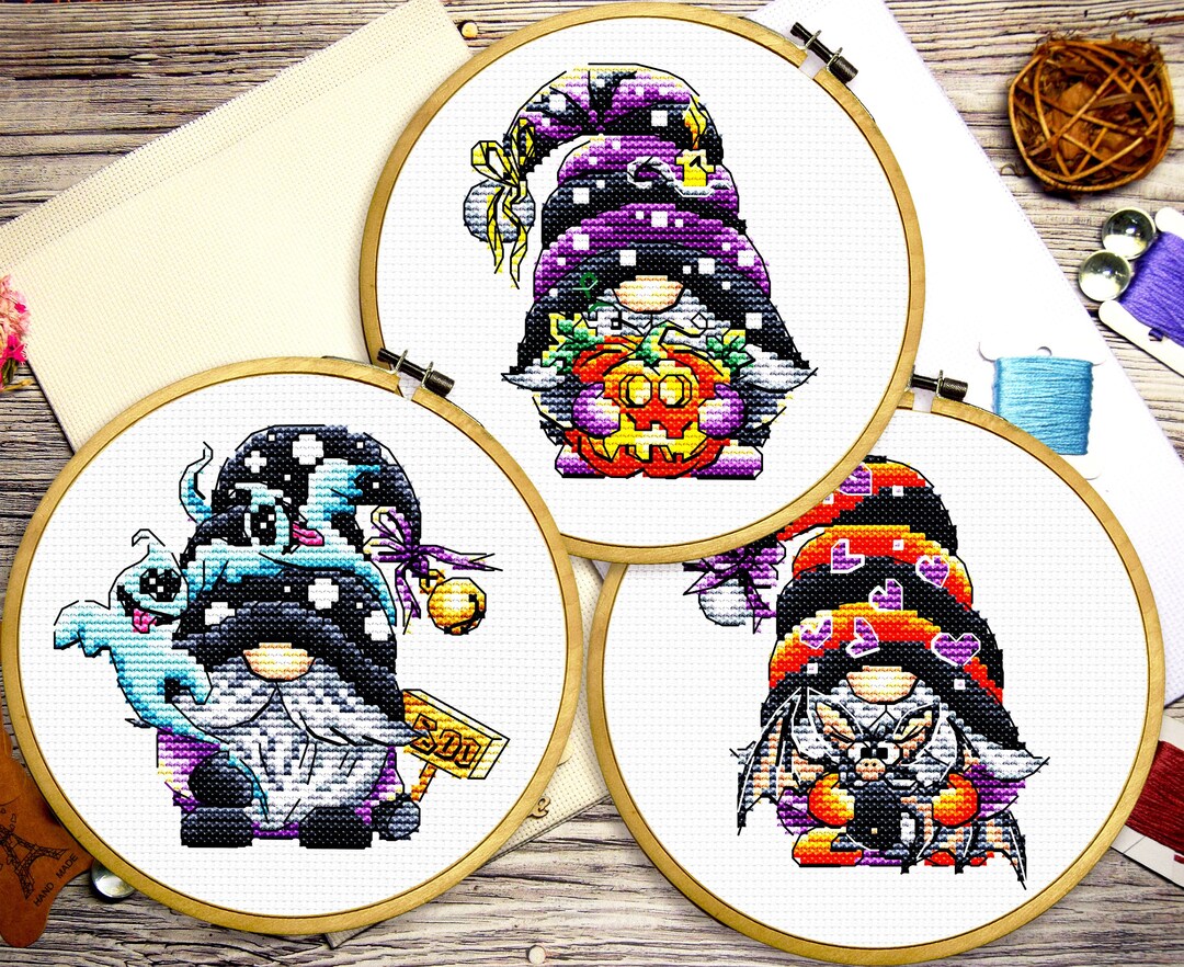 Halloween Gnome Cross Stitch Pattern Set of 3 PDF – Cute Pumpkin Ghost ...