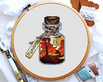Magie in der Flasche Kreuzstich, Kleiner Kreuzstich, Lustiger Kreuzstich, Digitales PDF