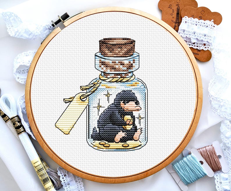 Magic in a Bottle Cross Stitch, Animals Cross Stitch, Small Cross