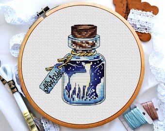 Magie in der Flasche Kreuzstich, Tiere Kreuzstich, Kleiner Kreuzstich, Lustiger Kreuzstich, Digitales PDF