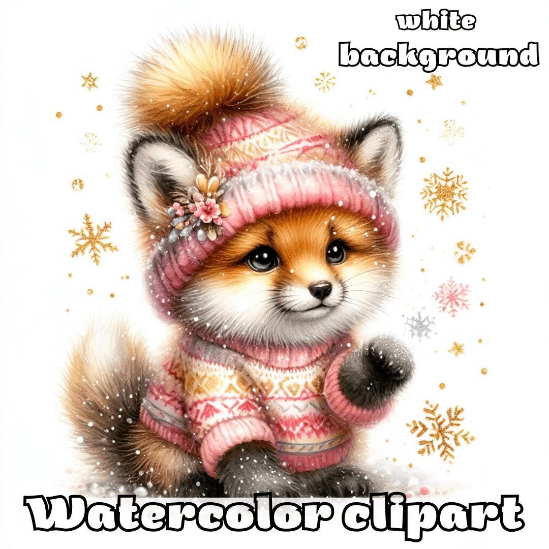Christmas Fox Clipart Set Watercolor Cute Winter Foxes With Gifts Trees ...