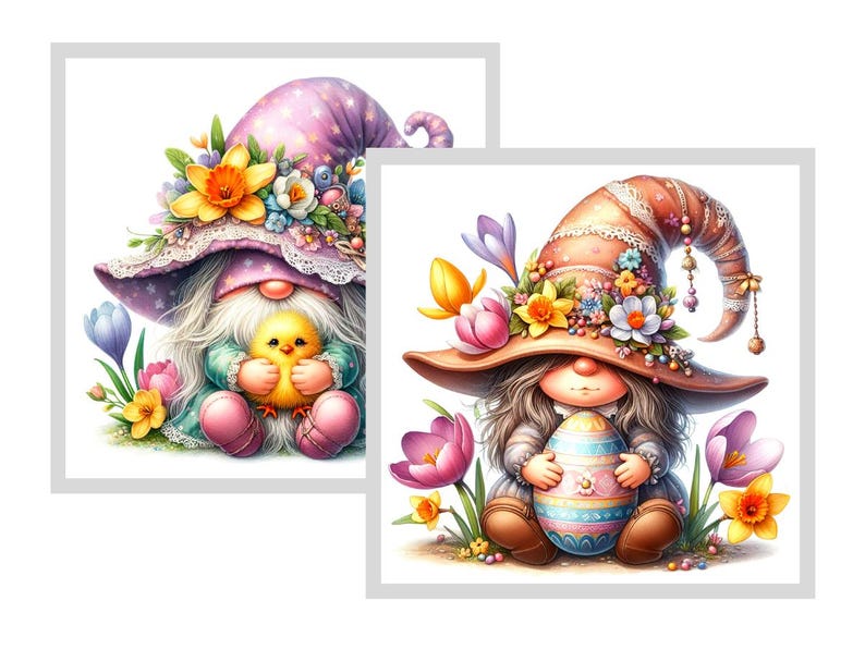 Easter Gnome Watercolor Clipart Set Cute Spring Gnomes With Chicks ...