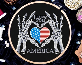 Gothic Kreuzstich Muster, Skelett Hände Kreuzstich, Kreuzstich Zitat, I love you America, Anatomie Kreuzstich, Digital PDF