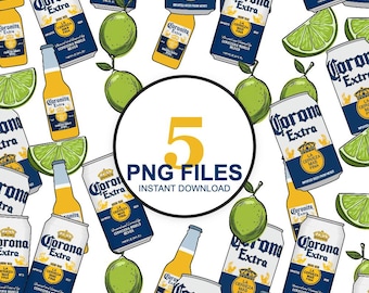 Cold Beer Illustration - 5 PNG Files - Cold Drink -  Cold Brew illustration –Beer and Lime vector PNG cricket cut file