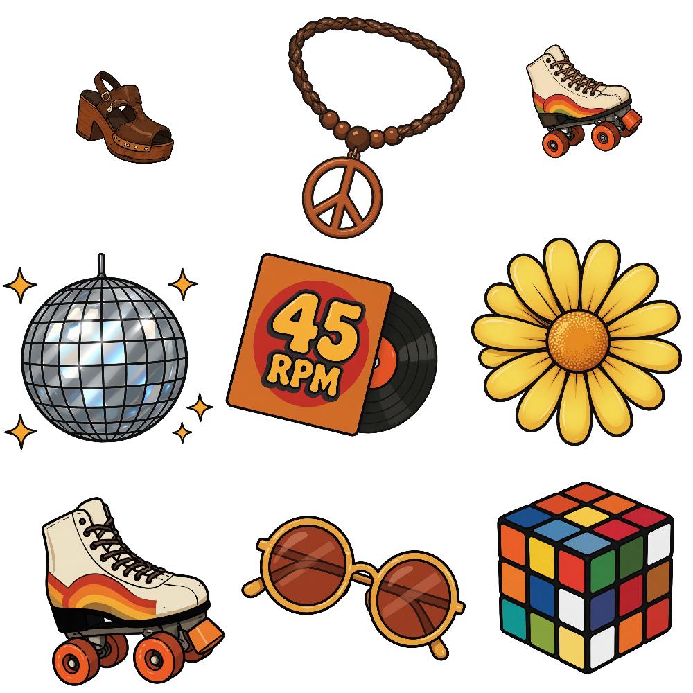 1970s Retro Clipart Bundle Groovy Vintage Boho PNG SVG Digital Download ...