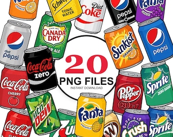Mini Can Soda Bundle Illustration - PNG Files - Soda - Soft Drink illustration – vector PNG cricket cut file