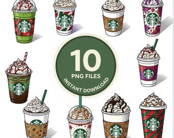 Fun Starbucks Holiday Drinks Illustration - 10 High Quality PNG Files - Coffee - Holiday illustration – vector SVG PNG cricket cut file