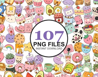 Trendy Kawaii Clipart Bundle | 107 Cute Everyday Objects PNG | Pastel Girly Lifestyle Graphics | Commercial Use
