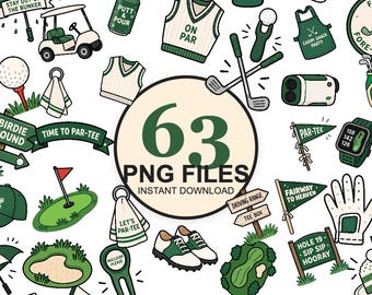 Golf Club Golfer Party Clipart Bundle PNG | 63 Golf Theme Transparent Clipart | Commercial Use Digital Download Instant Download