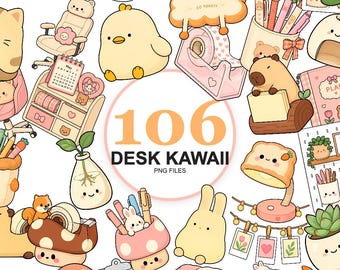 Niedliches Kawaii-Schreibtisch-Clipart-Bundle | 106 süße, weiche Kawaii-Schreibtisch-Sets für Mädchen (PNG) | Pastellfarbene Grafiken für den mädchenhaften Lifestyle | Kommerzielle Nutzung