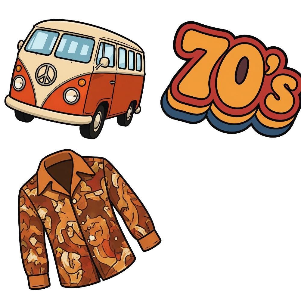 1970s Retro Clipart Bundle Groovy Vintage Boho PNG SVG Digital Download ...