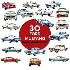 Downloadable Ford Mustang Clip Art - Printable Car Clip Art Set - 30 High ResolutionDesigns - 300 DPI -  Ford Mustang Illustrations