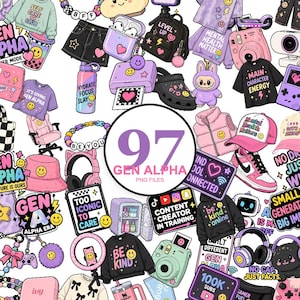 Generation Alpha Super Pack | 97 PNGs Clipart Bundle | Aesthetic PNG | Digital Stickers Scrapbook | Graphics Transparent Downloadable
